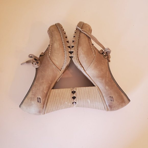 Skechers Brown Leather 7.5 Chunky 90s Y2K Heels Pumps Moc Toe Lace Up Oxfords - Picture 7 of 9